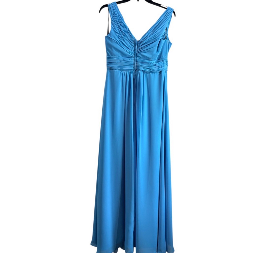 Victoria Marina Maxi Dress Womens 14 Blue Chiffon Pleated Formal Romantic Prom - Picture 2 of 8